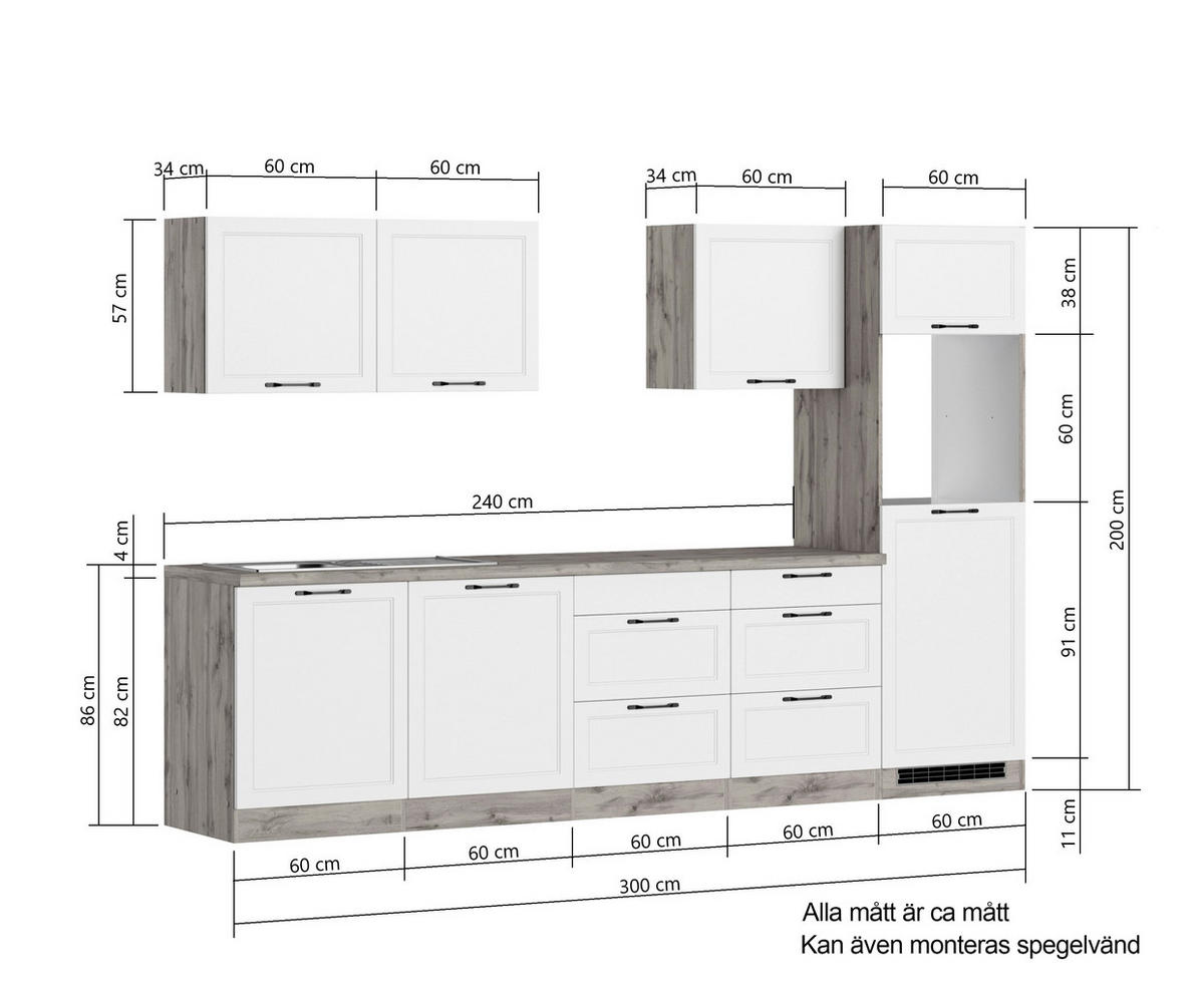 MODULKÖK UTAN VITVAROR 300 cm   i grå, ek Wotan  - ek Wotan/svart, Lifestyle, metall/trämaterial (300cm) - Held