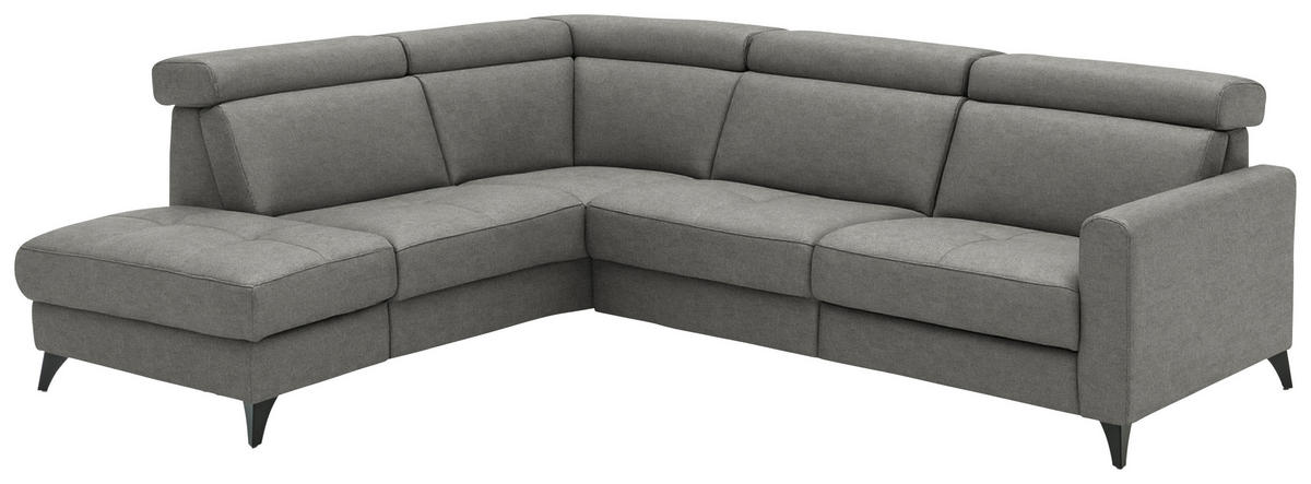 ECKSOFA Beldomo System in Flachgewebe Grau Kopfteilverstellung  214/276 cm  - Schwarz/Grau, KONVENTIONELL, Textil/Metall (214/276cm) - Beldomo System