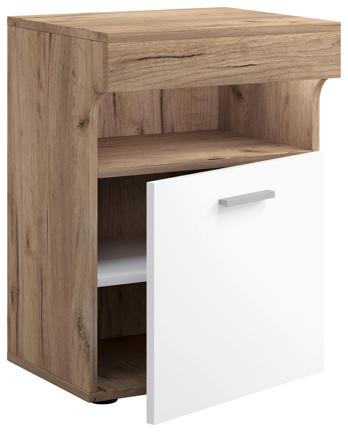 SÄNGBORD i vit, honungsek  - vit/honungsek, Modern, trämaterial/plast (45/61/39cm) - MID.YOU