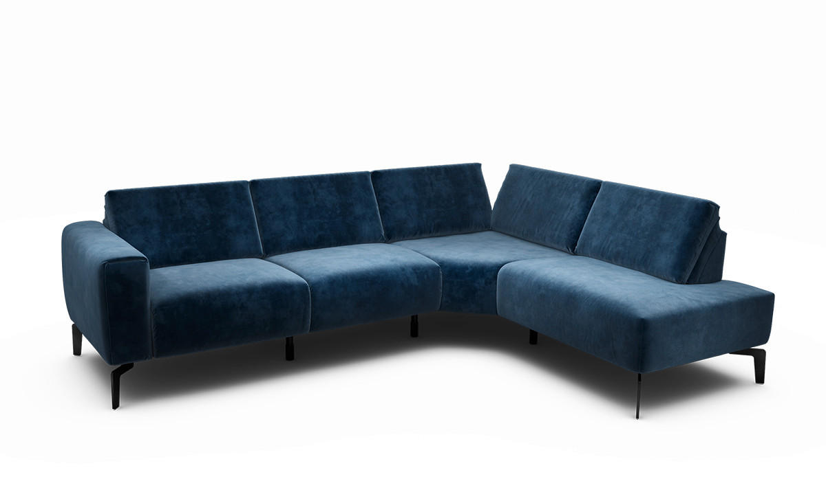 ECKSOFA Cosy Dunkelblau Samt  - Schwarz/Dunkelblau, Design, Textil/Metall (256/193cm) - SENSOO