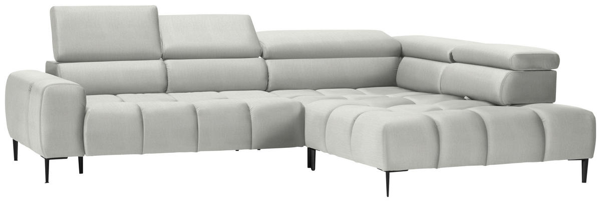 ECKSOFA Creme Samt, Webstoff  - Creme/Schwarz, Design, Textil/Metall (300/216cm) - Welnova