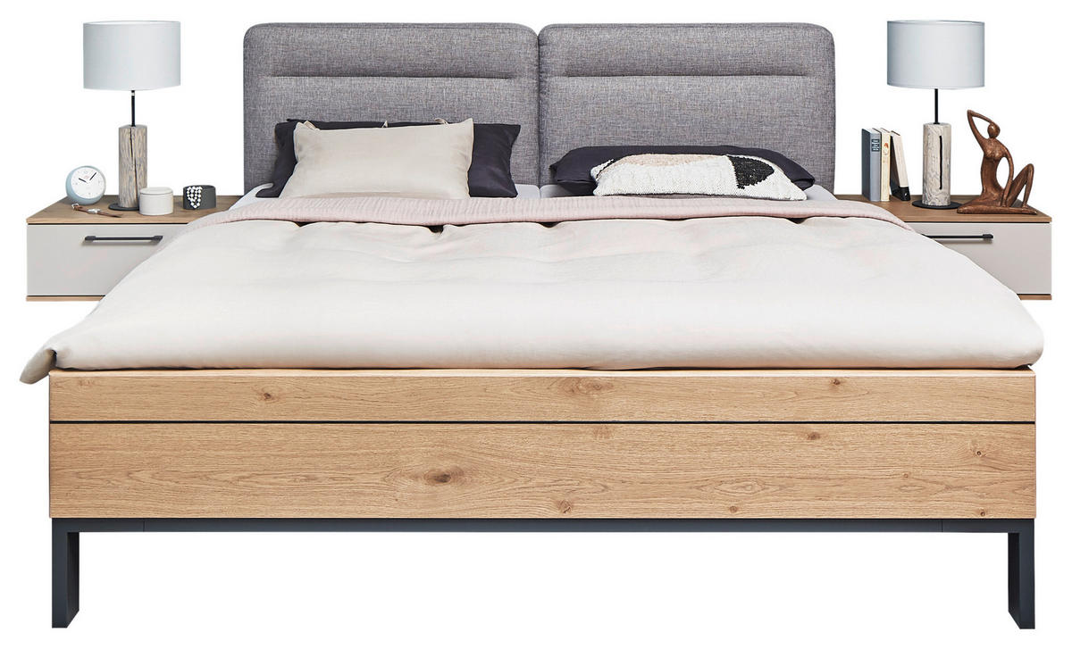 BETTANLAGE 180/200 cm  in Anthrazit, Grau, Taupe, Eichefarben   - Taupe/Eichefarben, Konventionell, Holzwerkstoff/Textil (180/200cm) - Dieter Knoll