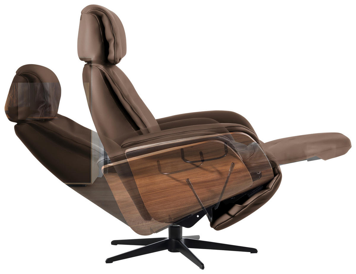 RELAXSESSEL Echtleder Relaxfunktion, Kopfteilverstellung    - Hellbraun/Nussbaumfarben, Design, Leder/Holz (78/104-113/84cm) - Welnova