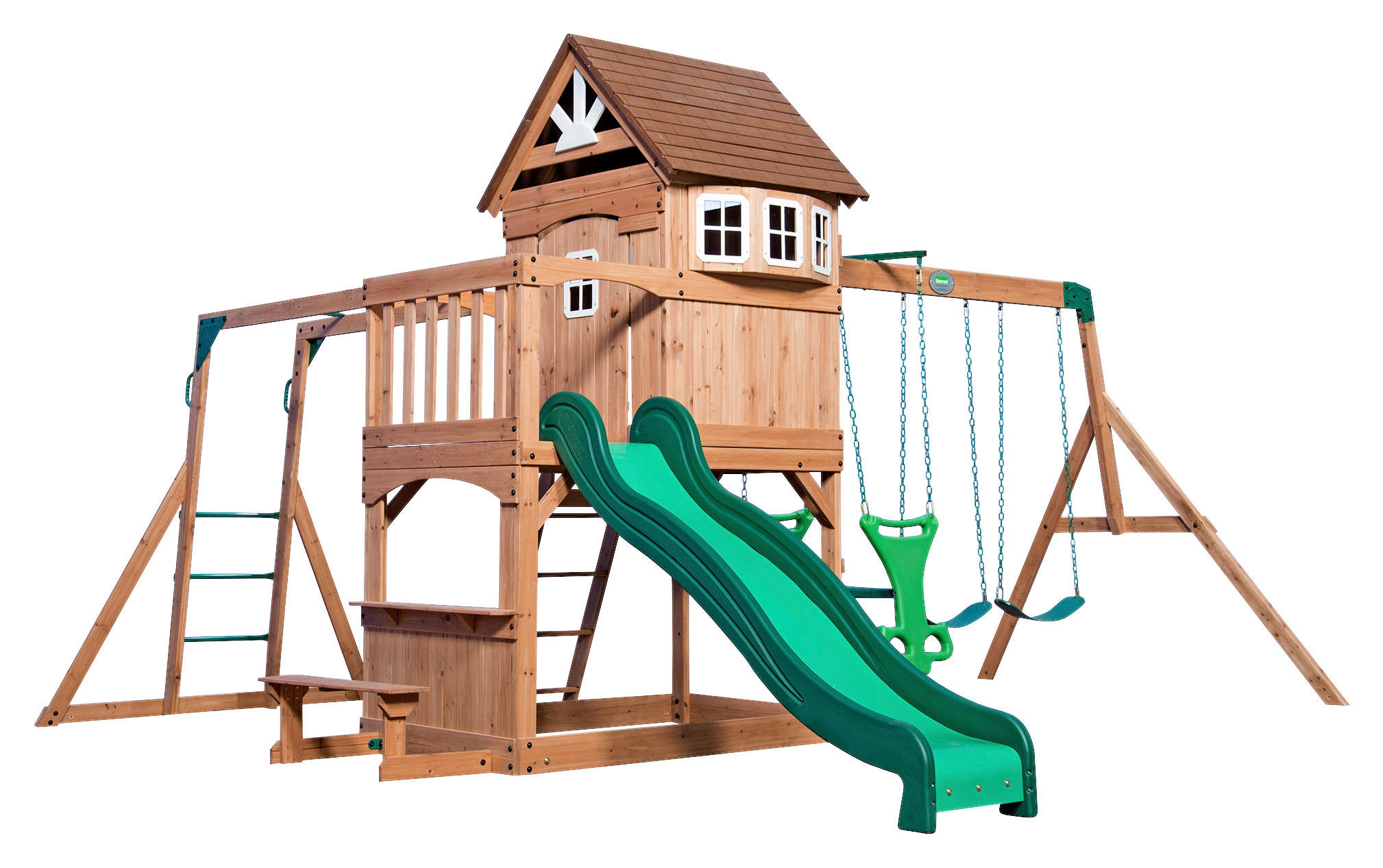 SPIELTURM MONTPELIER 490/470/290 cm  - Braun/Grün, KONVENTIONELL, Holz (490/470/290cm) - Ambia Garden
