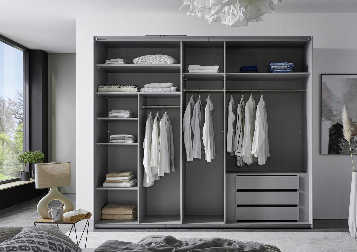 SCHWEBETÜRENSCHRANK in Graphitfarben, Grau  - Schwarz/Graphitfarben, Konventionell, Glas/Holzwerkstoff (250/216/65cm) - Stylife