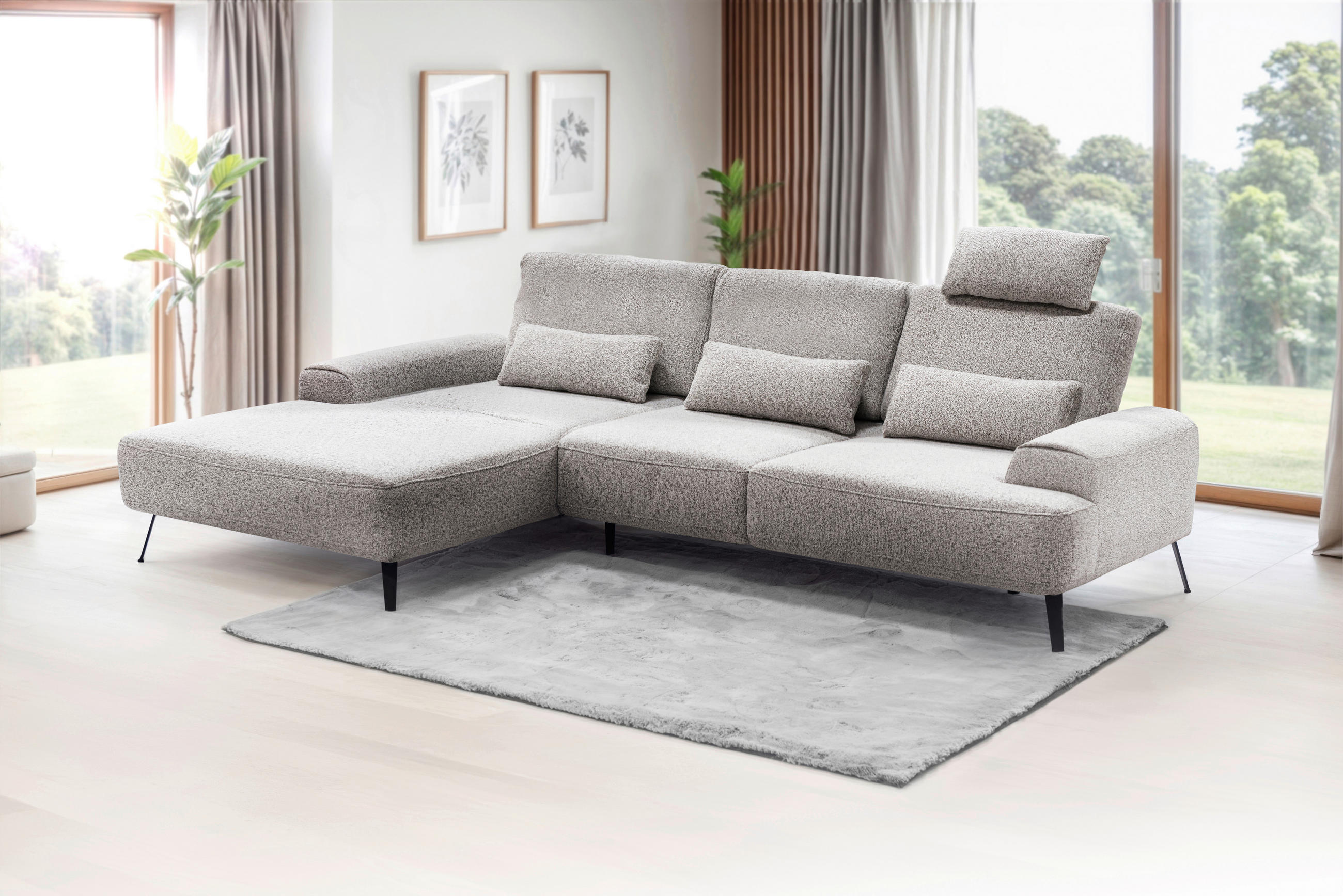 ECKSOFA in Flachgewebe Beige  - Beige/Schwarz, Design, Textil/Metall (178/305cm) - Livetastic