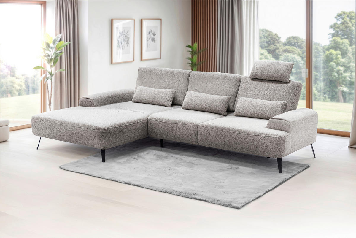 ECKSOFA in Flachgewebe Beige  - Beige/Schwarz, Design, Textil/Metall (178/305cm) - Livetastic