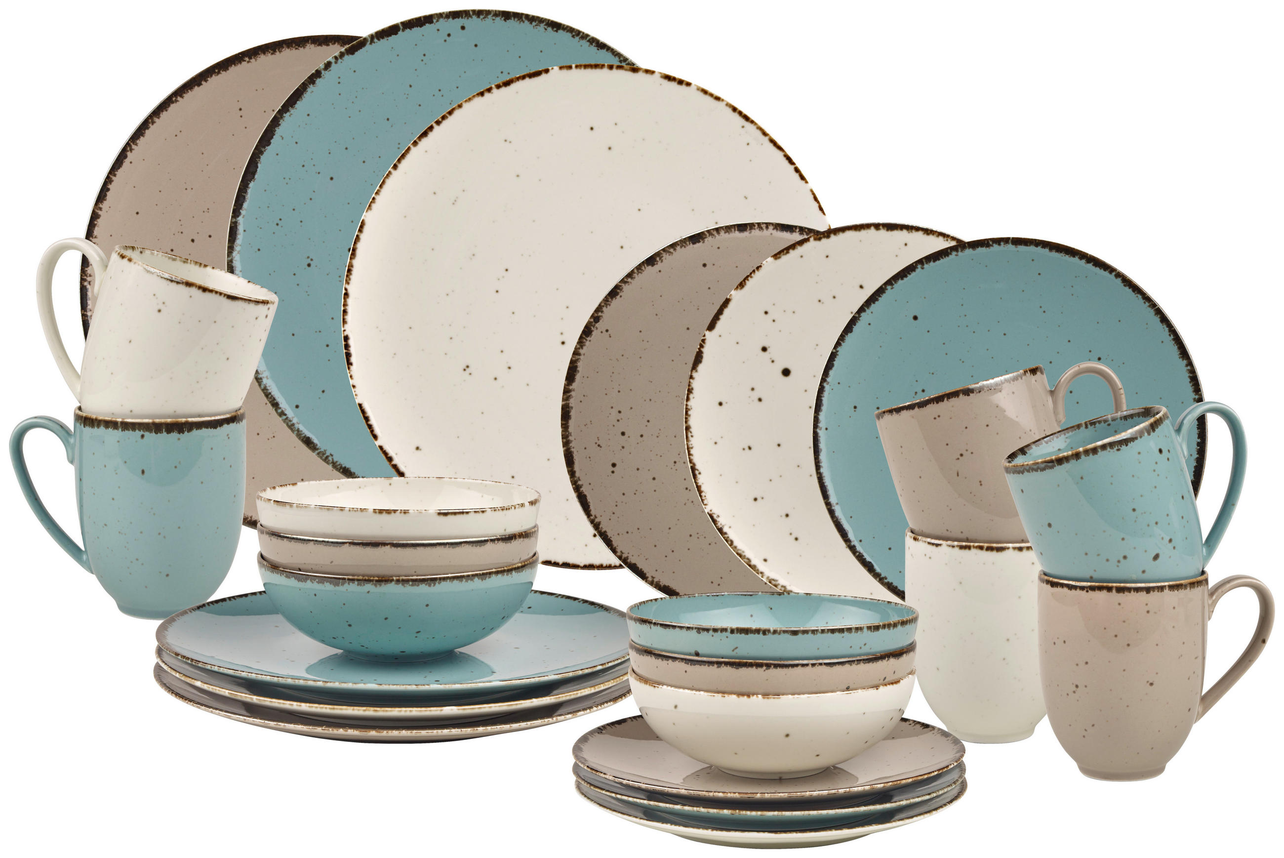 KOMBISERVICE Türkis, Weiß, Taupe 24-teilig Urban Life  - Türkis/Taupe, Design, Keramik - Landscape