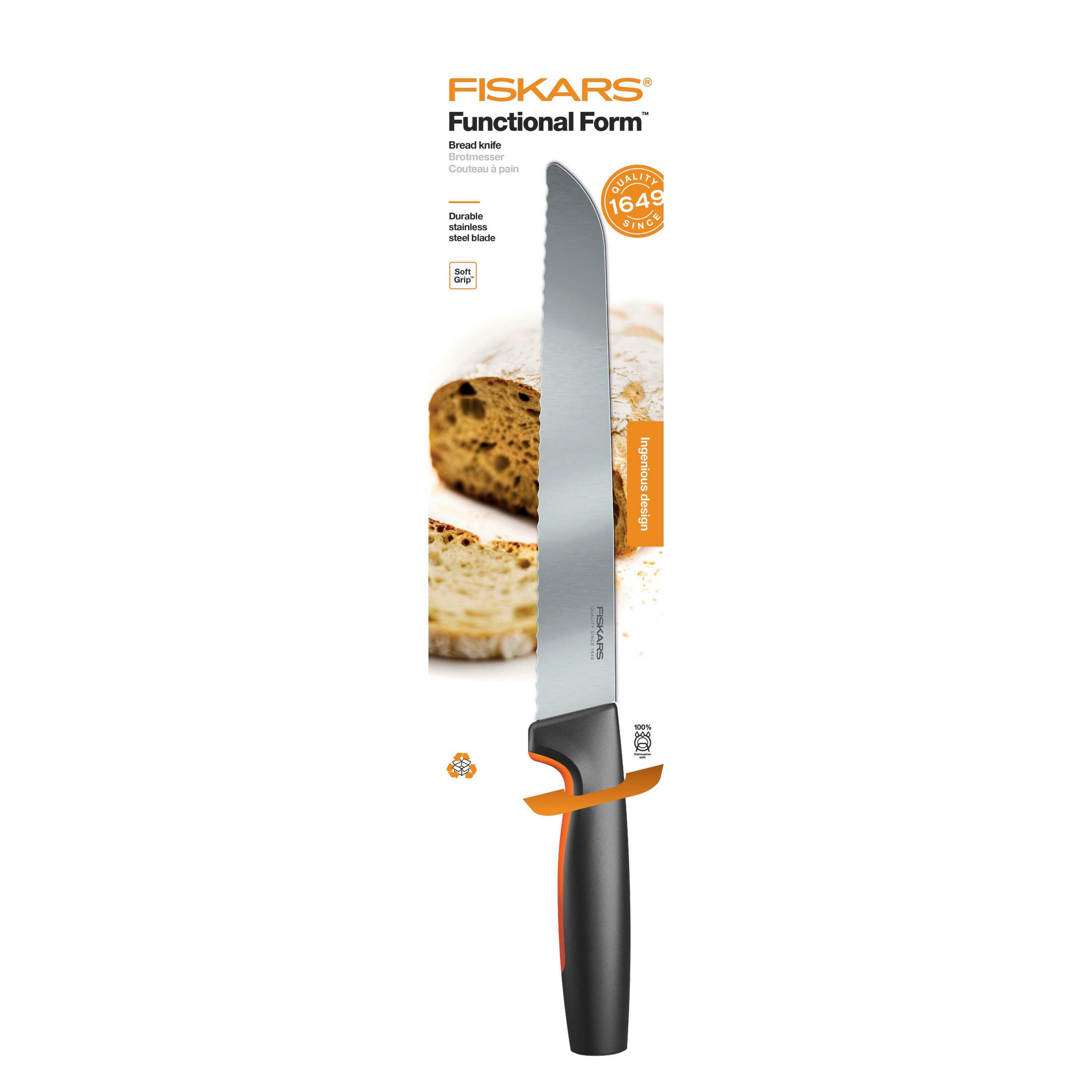 KENYÉRVÁGÓ KÉS 21 cm  - fekete/narancs, Basics, műanyag (21cm) - Fiskars