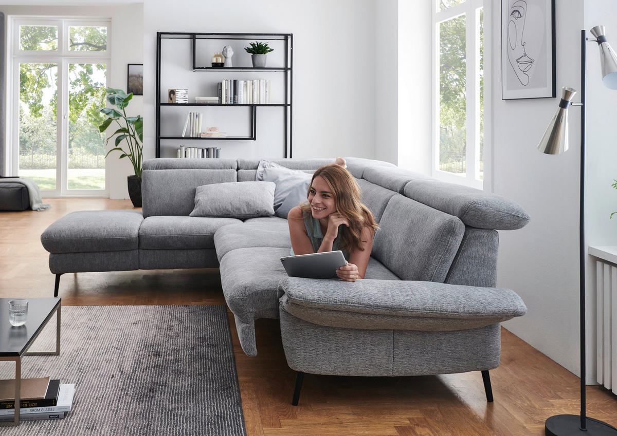 ECKSOFA in Struktur Grau  - Schwarz/Grau, Modern, Textil/Metall (235/275cm) - Cantus