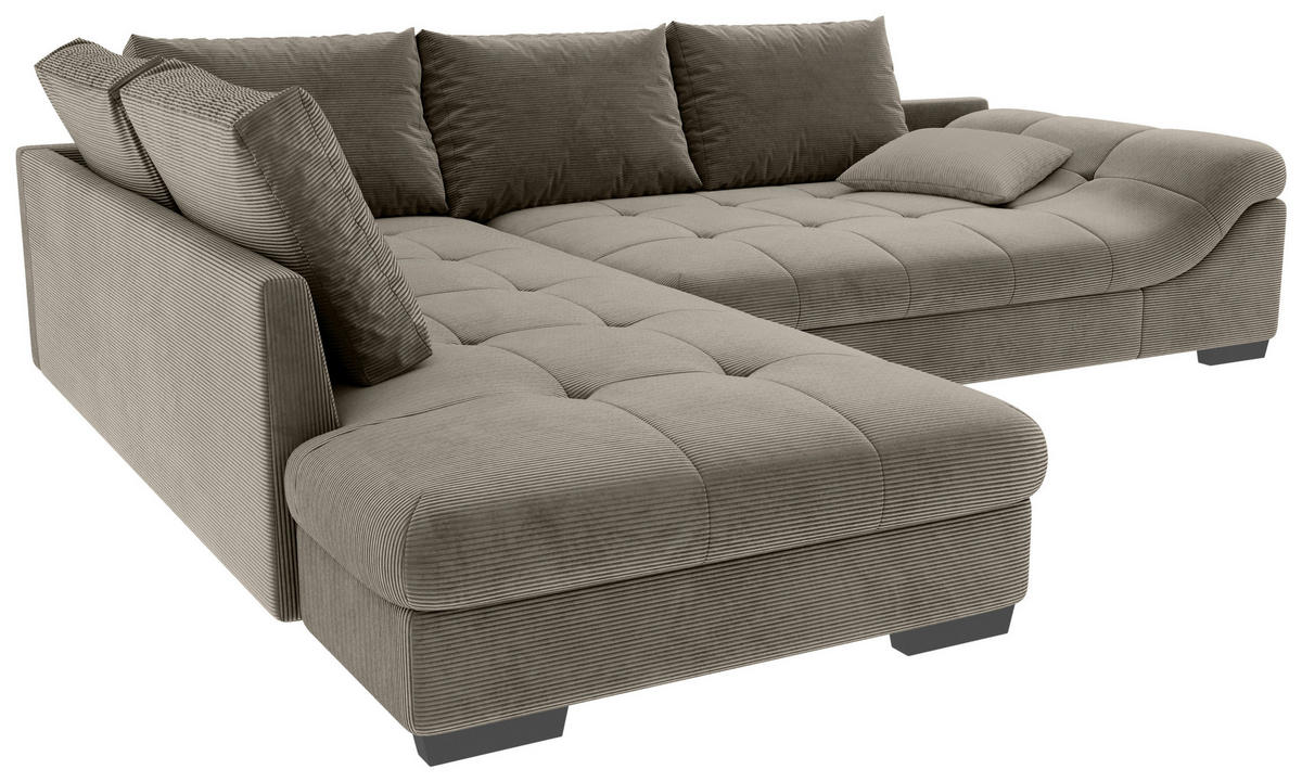ECKSOFA in Cord Taupe  - Taupe/Schwarz, Konventionell, Holz/Textil (202/298cm) - MID.YOU