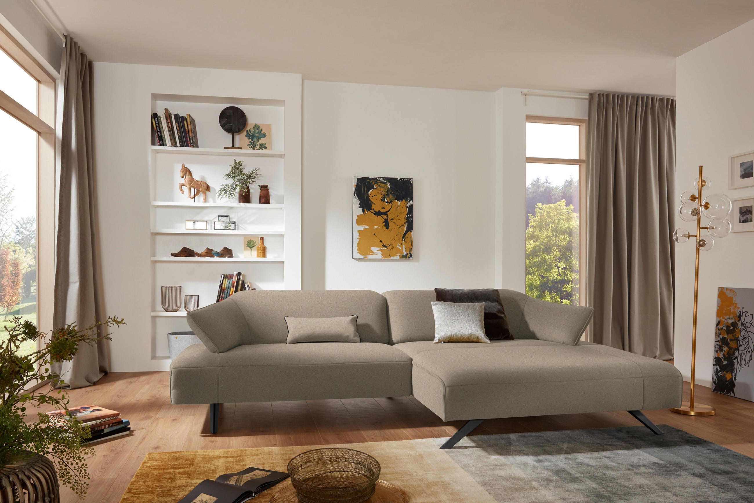 ECKSOFA in Struktur Beige  - Anthrazit/Beige, Design, Textil/Metall (276/165cm) - Himolla