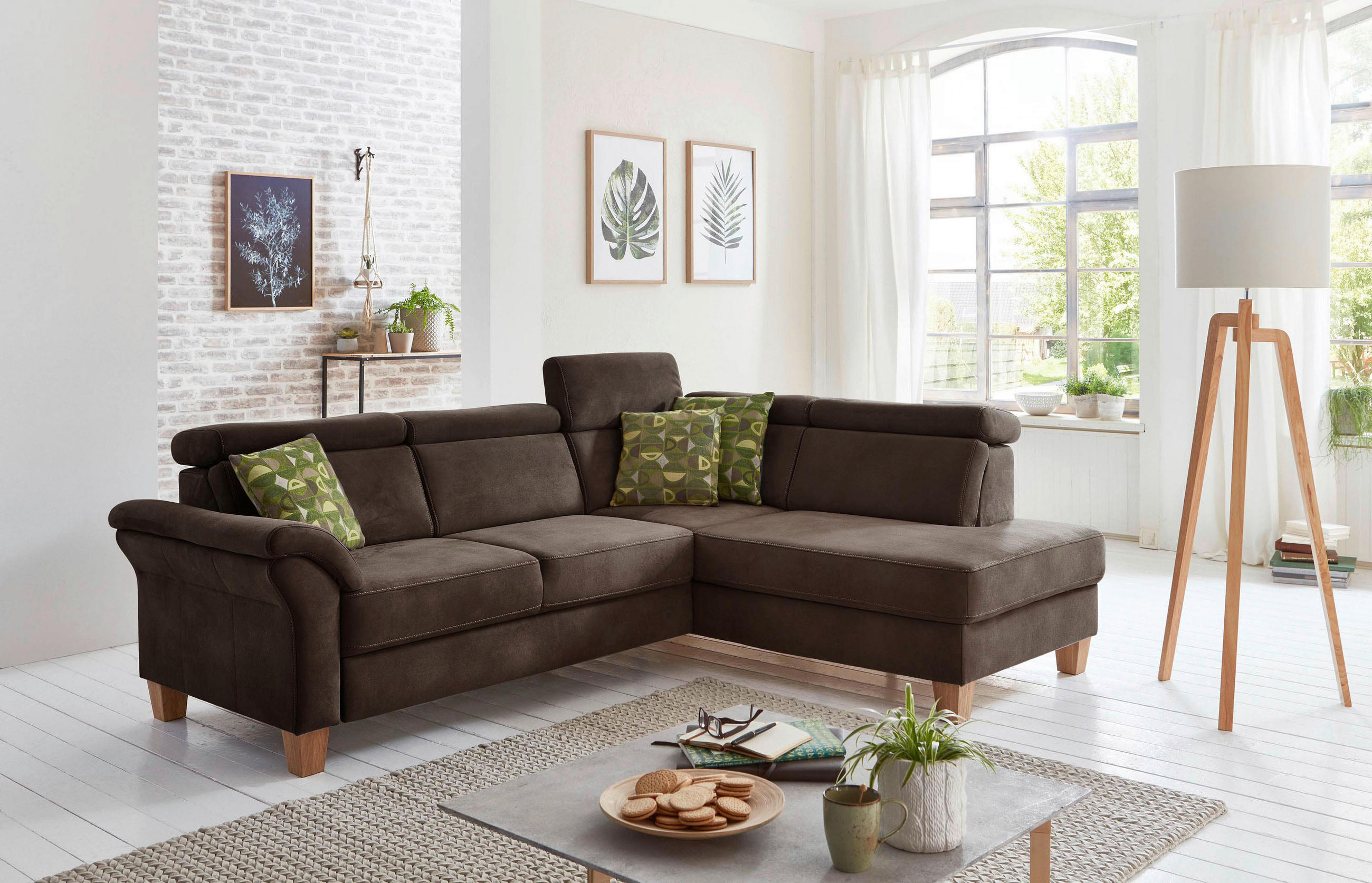ECKSOFA Mokka Mikrofaser  - Eichefarben/Beige, KONVENTIONELL, Holz/Textil (245/194cm) - Sit & More