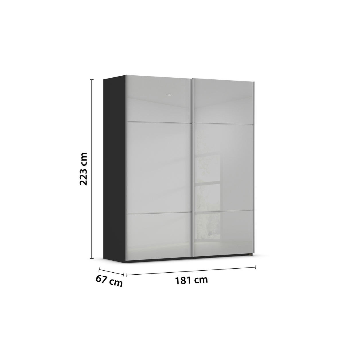 SCHWEBETÜRENSCHRANK 181/223/67 cm 2-türig Grau, Schwarz  - Alufarben/Schwarz, KONVENTIONELL, Glas/Holzwerkstoff (181/223/67cm) - Novel