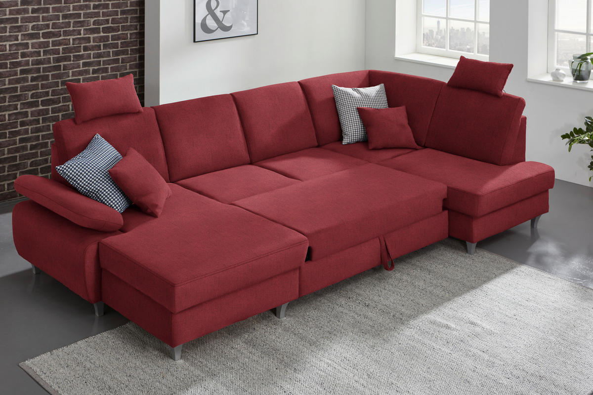 WOHNLANDSCHAFT in Struktur Rot  - Silberfarben/Rot, Konventionell, Holz/Textil (167/322/186cm) - Cantus