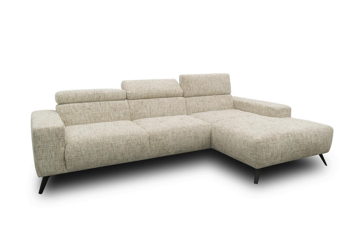 ECKSOFA 100 005 FK Beige Chenille Rücken echt  - Beige/Schwarz, Basics, Textil/Metall (284/175cm) - Livetastic