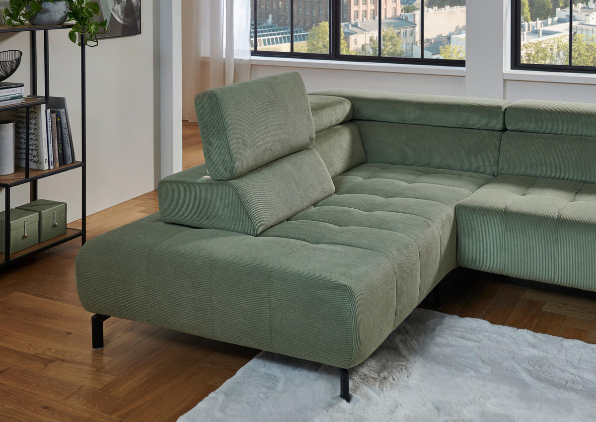 ECKSOFA Waldgrün Cord  - Waldgrün/Schwarz, Design, Textil/Metall (214/261cm) - Beldomo Style