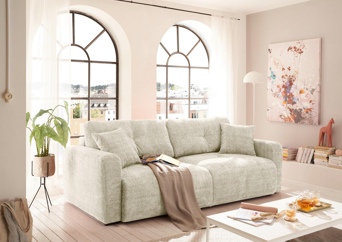 SCHLAFSOFA in Mikrovelours Beige  - Beige/Schwarz, Konventionell, Kunststoff/Textil (235/88/120cm) - MID.YOU