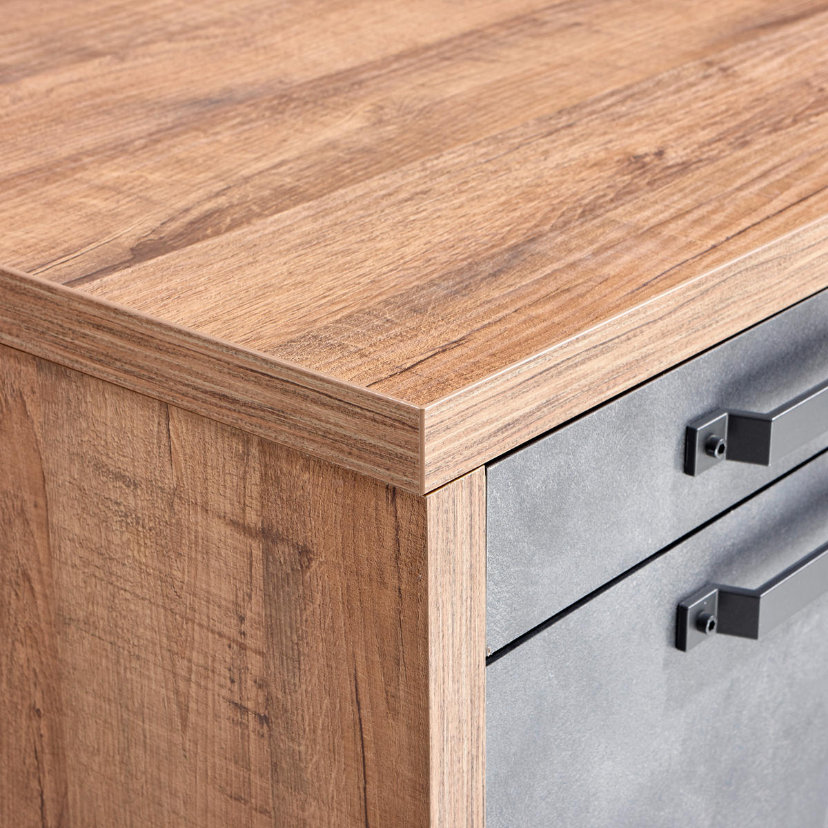 Birou in material pe bază de lemn  - culoare lemn stejar/gri, Trend, metal/material pe bază de lemn (170/69/76cm) - Stylife