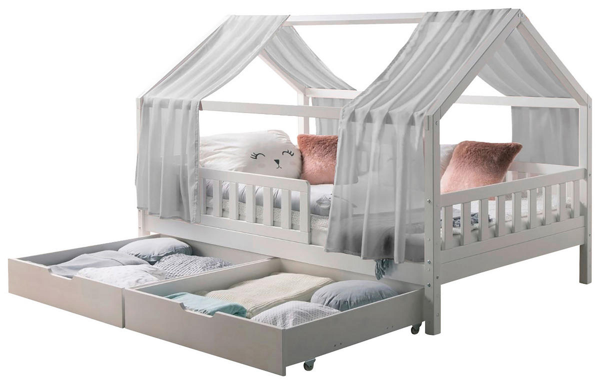 HAUSBETT 100/200 cm,  in Grau, Weiß  - Naturfarben/Weiß, MODERN, Holz/Textil (100/200cm) - MID.YOU