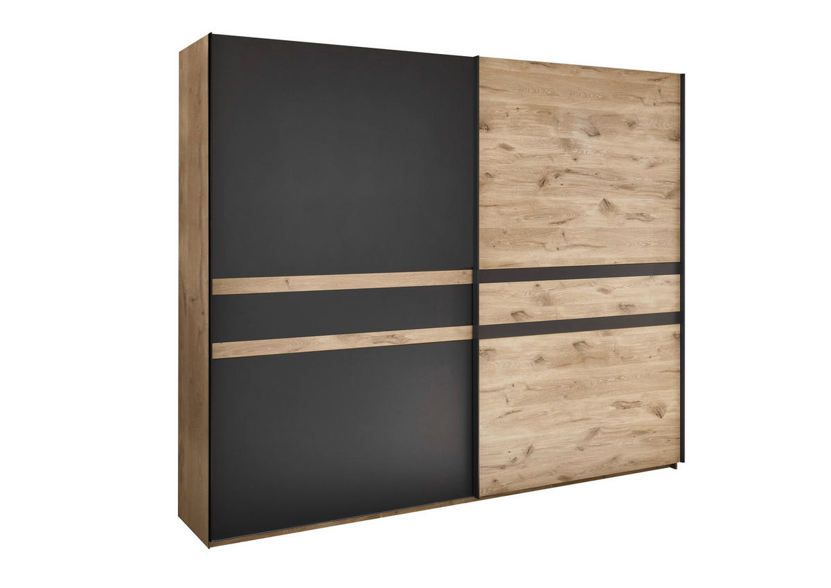 SCHWEBETÜRENSCHRANK in Graphitfarben, Eichefarben  - Eichefarben/Graphitfarben, Design, Holzwerkstoff/Metall (270/228/60cm) - Xora