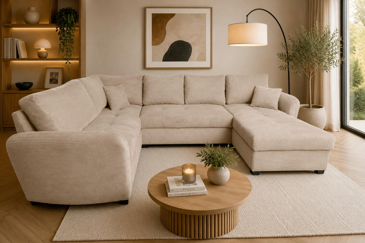 WOHNLANDSCHAFT SORINA Hellbraun Cord  - Hellbraun/Schwarz, Design, Kunststoff/Textil (202/305/157cm) - MID.YOU