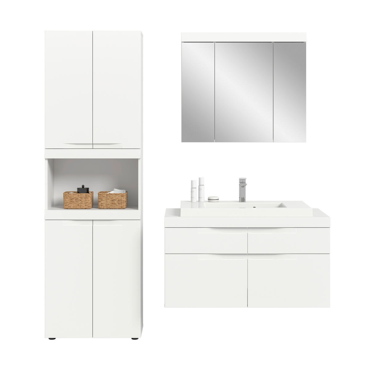 BADEZIMMER 4-teilig  in 175 cm  - Schwarz/Weiß, Trend, Glas/Holzwerkstoff (175cm) - MID.YOU