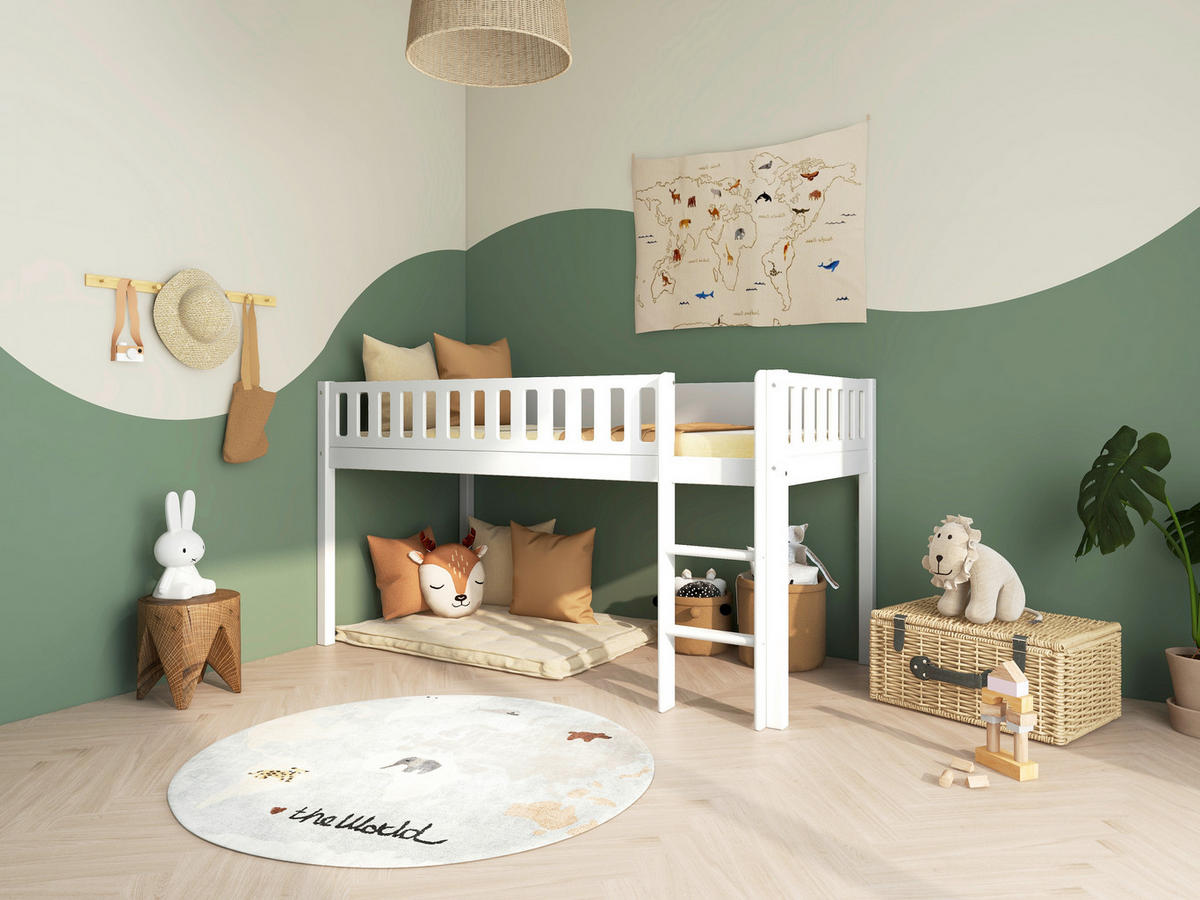 HOCHBETT 90/200 cm,  in Absturzsicherung, Leiter, Rollrost  - Weiß, MODERN, Holz (90/200cm) - Chameo