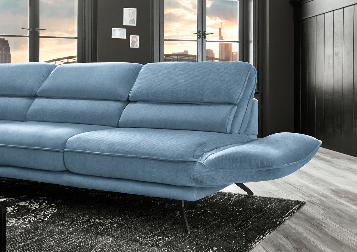 ECKSOFA in Velours Hellblau  - Schwarz/Hellblau, Design, Textil/Metall (153/283cm) - Valdera