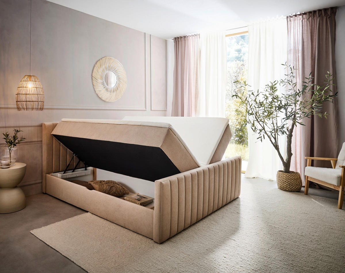 BOXBETT 160/200 cm  in Beige  - Beige/Schwarz, KONVENTIONELL, Kunststoff/Textil (160/200cm) - Boxxx