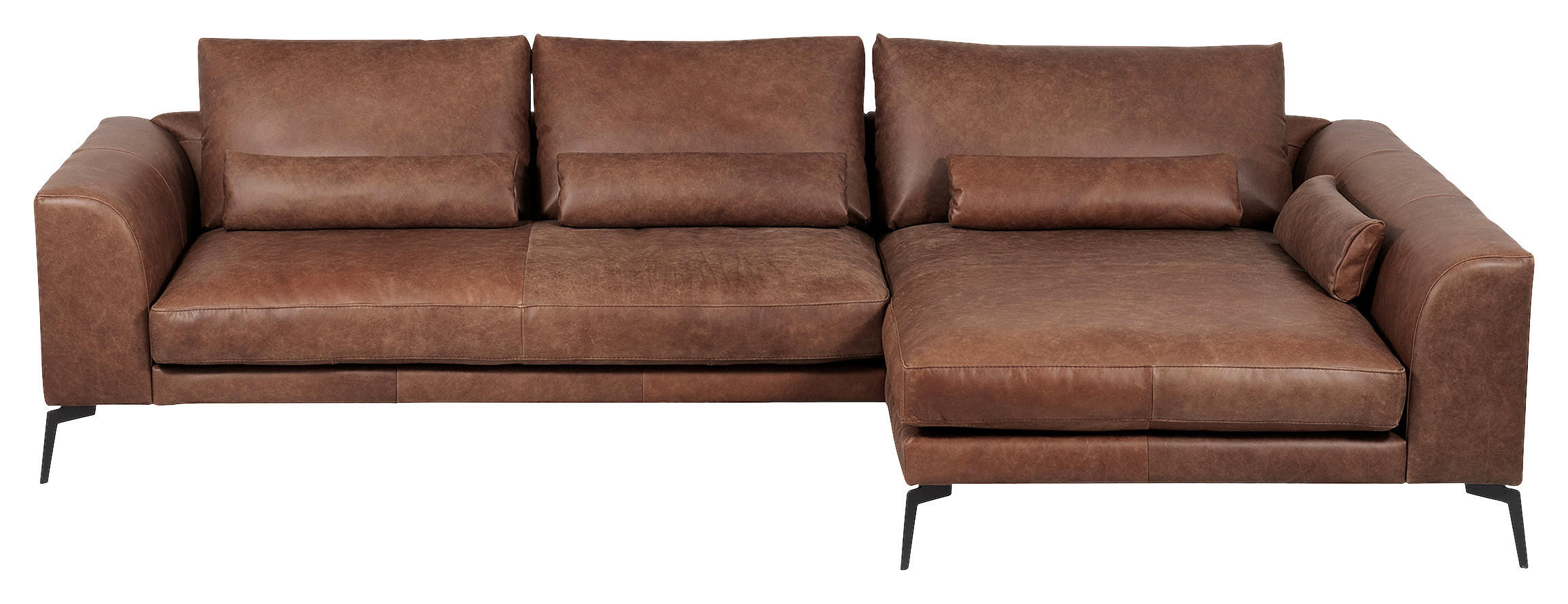 ECKSOFA Braun Echtleder  - Schwarz/Braun, Design, Leder/Metall (313/172cm) - Livetastic