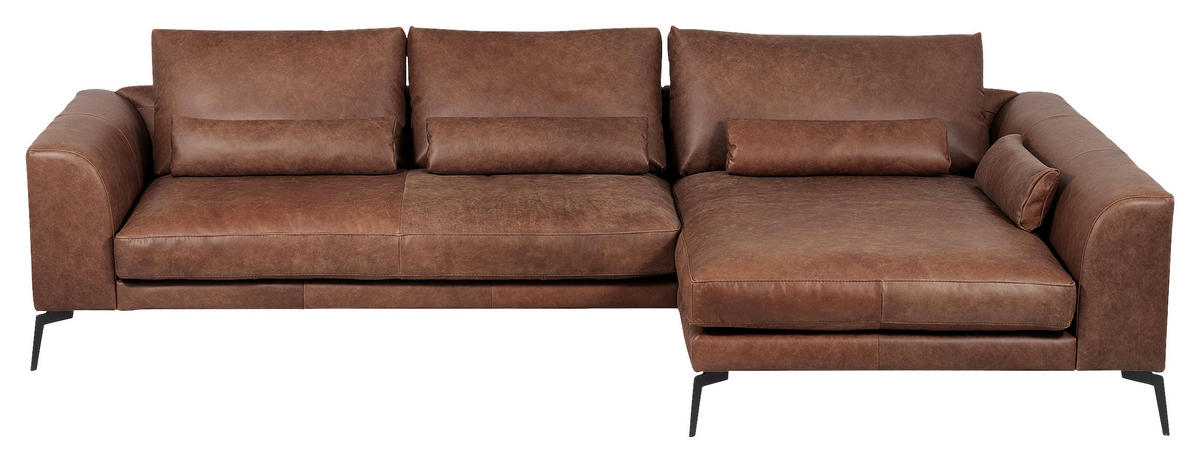 ECKSOFA in Echtleder Braun  313/172 cm  - Schwarz/Braun, Design, Leder/Metall (313/172cm) - Livetastic