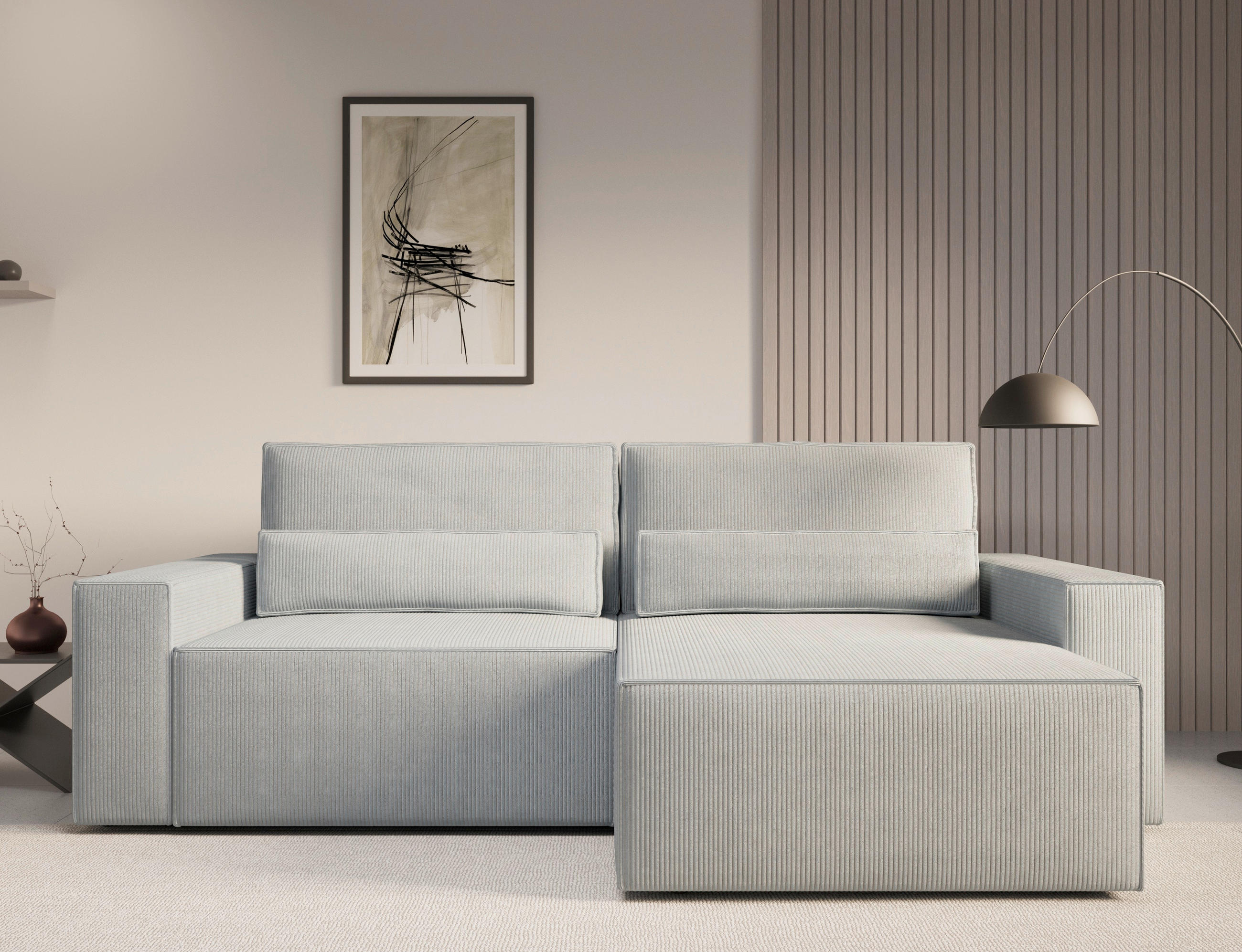 ECKSOFA BRAZIL MINI L Hellgrau Schlaffunktion, Rücken echt  - Hellgrau, Design, Textil (248/162cm) - MID.YOU
