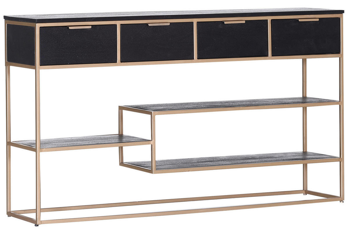 TABLE CONSOLEbois 141/33/80 cm   - noir/doré, Design, métal/bois (141/33/80cm) - Lomoco