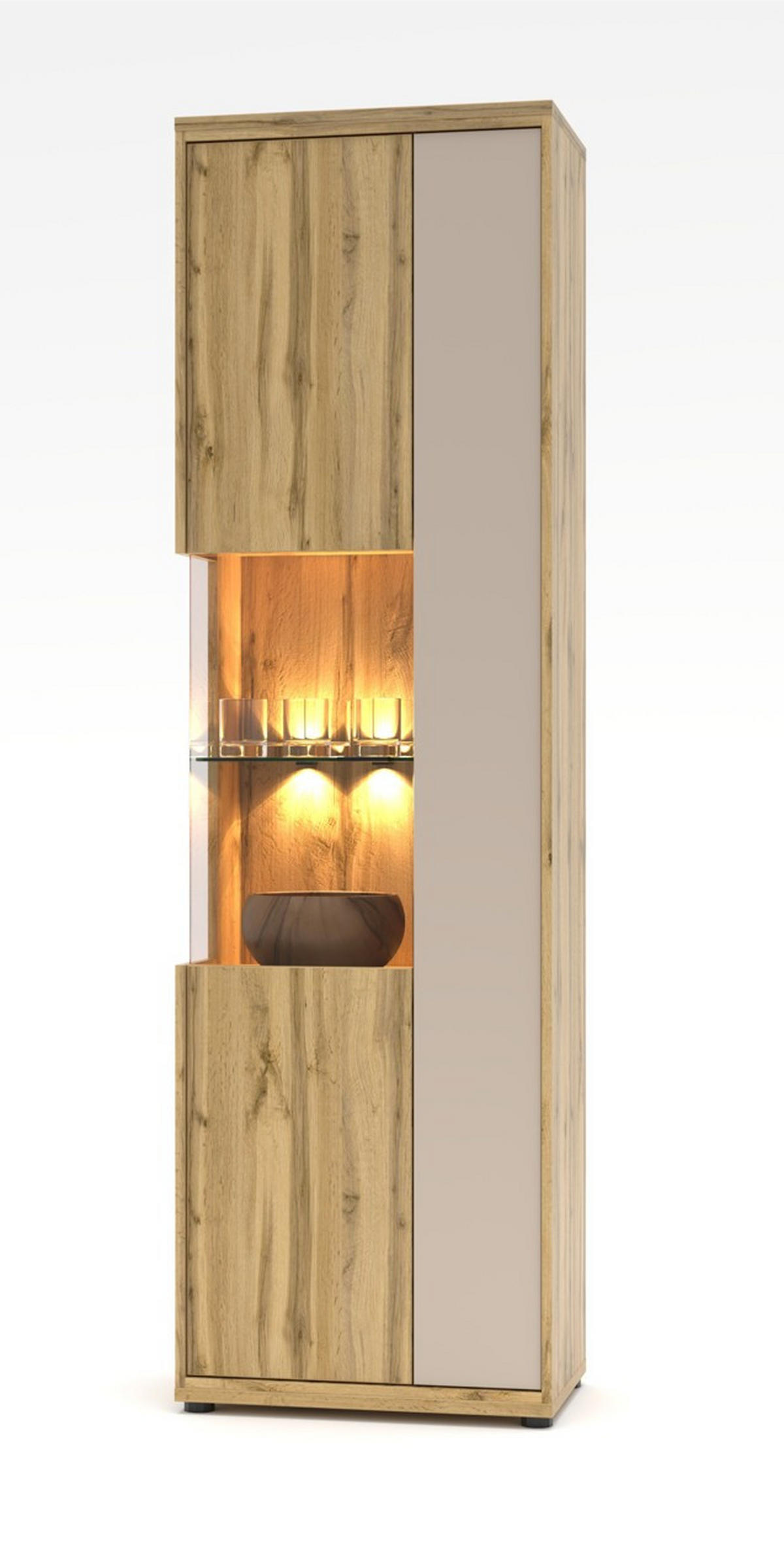 WOHNWAND 2-teilig  in Eichefarben, Kaschmir  310/205/49 cm  - Kaschmir/Eichefarben, Design, Glas/Holzwerkstoff (310/205/49cm) - Livetastic