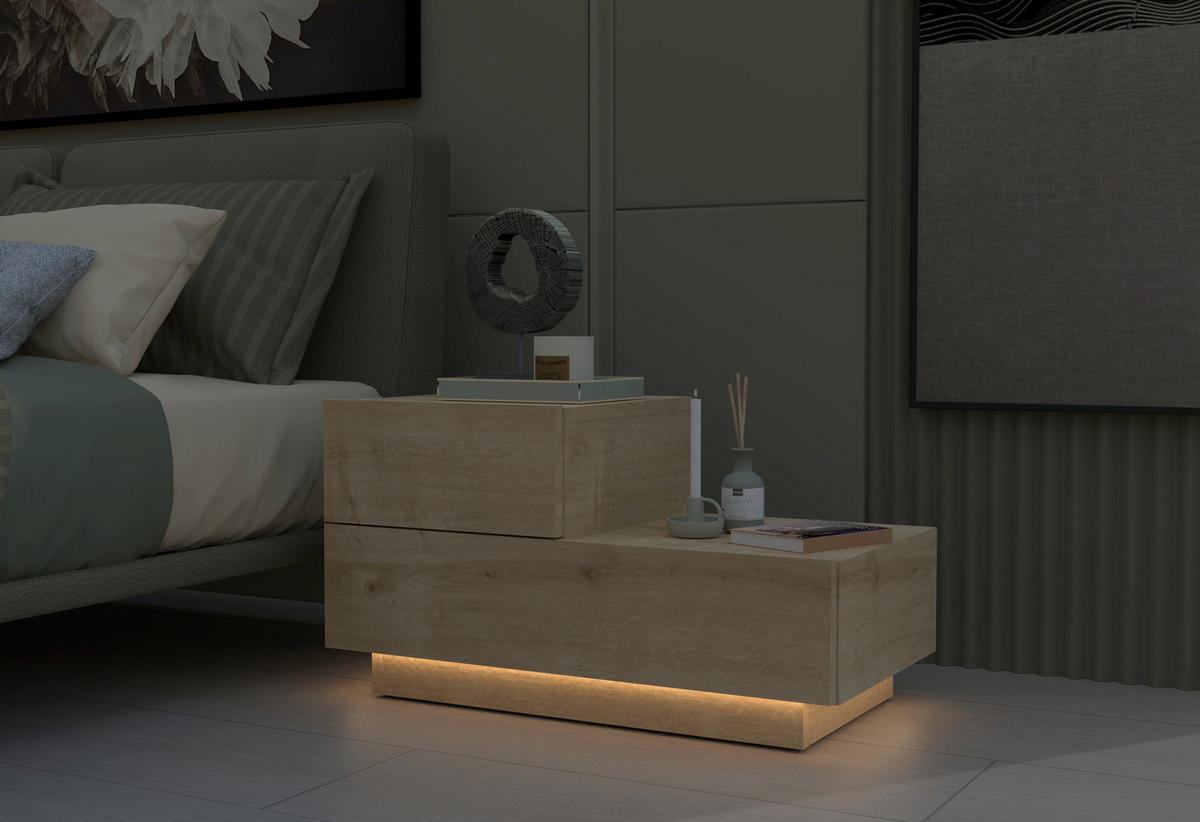 NACHTTISCH 70/39/30 cm  - Eichefarben, Design, Holzwerkstoff (70/39/30cm) - Livetastic