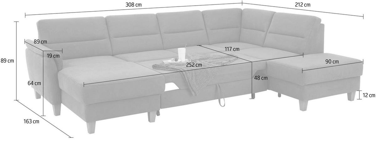 WOHNLANDSCHAFT in Mikrofaser Dunkelbraun  - Eichefarben/Dunkelbraun, Konventionell, Holz/Textil (163/308/212cm) - Sit & More