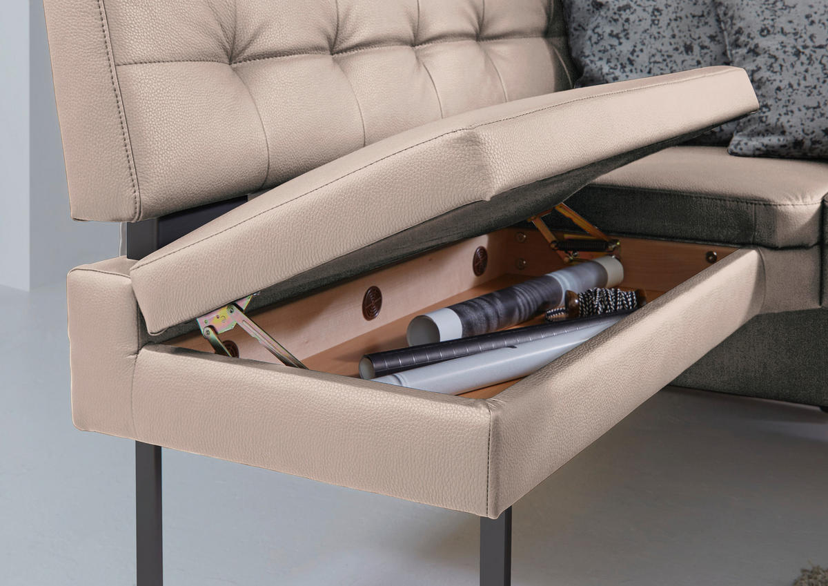 ECKBANK 158/200 cm Mikrofaser Creme   - Creme/Schwarz, Design, Textil/Metall (158/200cm) - Dieter Knoll
