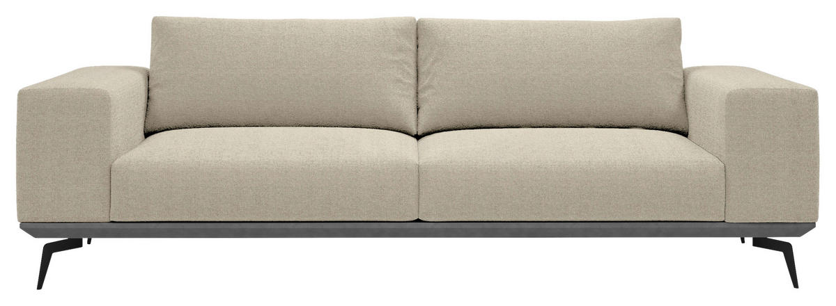 2-SITZER-SOFA in Chenille Creme  - Creme/Schwarz, Design, Holz/Textil (260/87/95cm) - MID.YOU