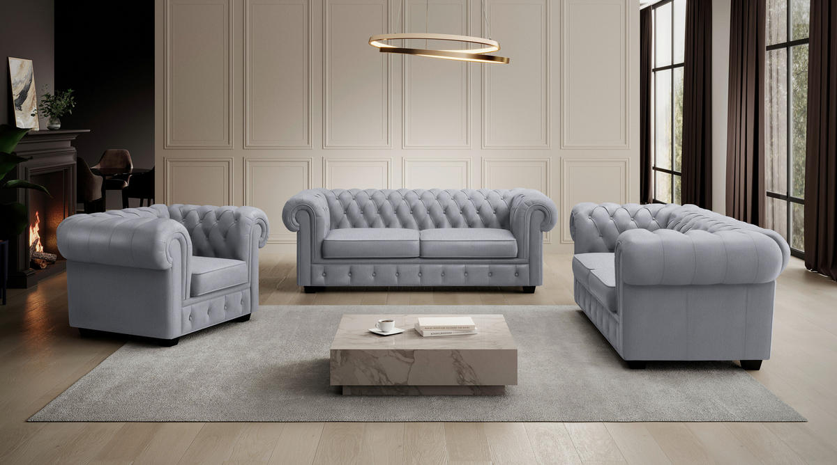 CHESTERFIELD-SOFA in Webstoff Hellgrau  - Wengefarben/Hellgrau, Lifestyle, Holz/Textil (180/76,5/96cm) - Landscape