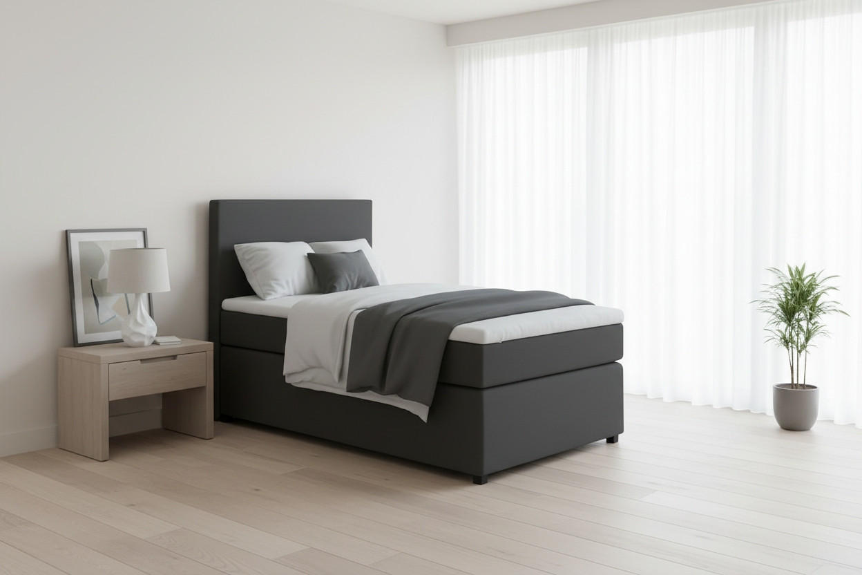BOXSPRINGBETT 90/200 cm,  in Anthrazit, Matratze, Topper, H3 = fest  - Anthrazit/Schwarz, MODERN, Kunststoff/Textil (90/200cm) - MID.YOU