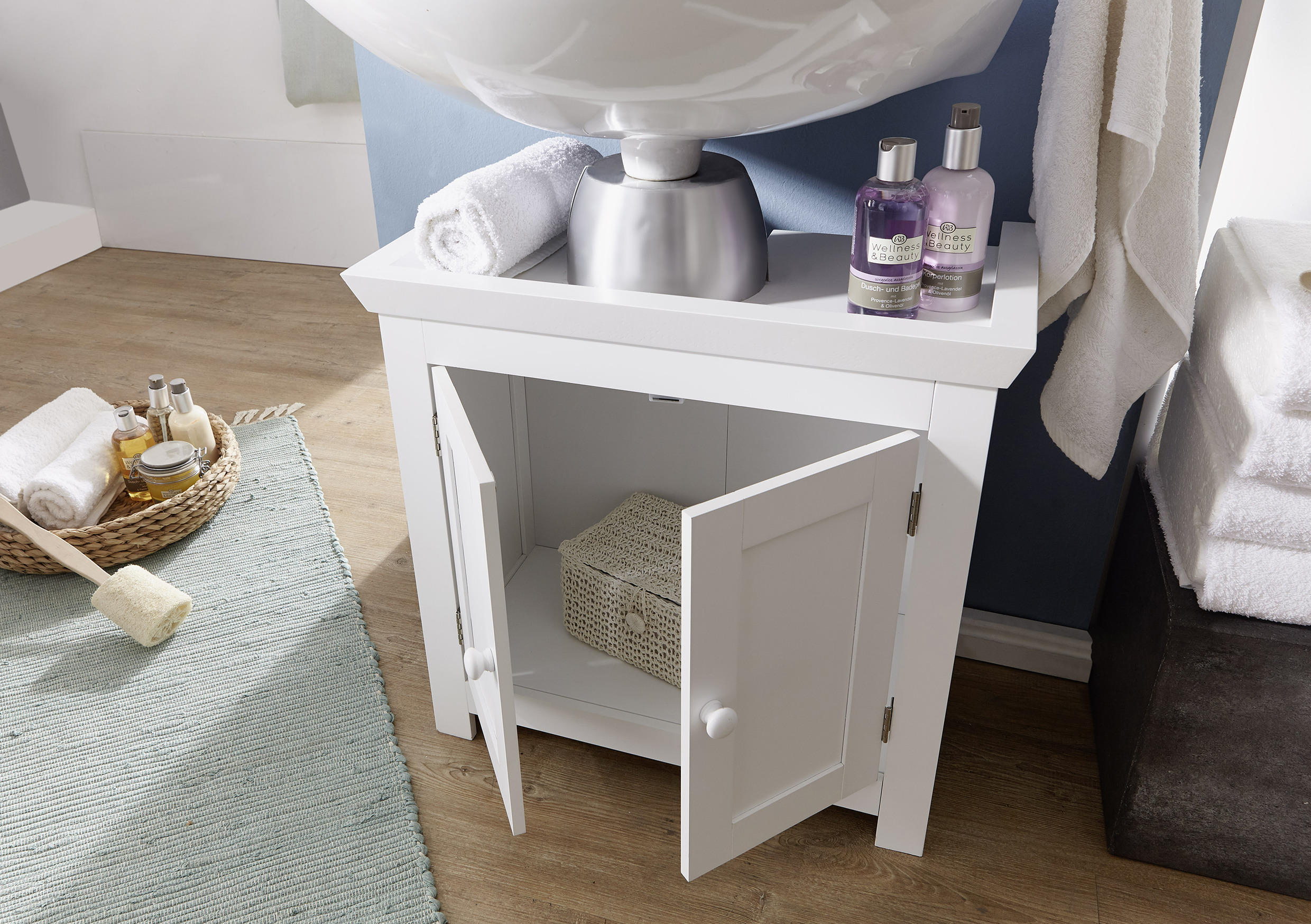 Thumbnail - Mid.you Waschbeckenunterschrank Skyport Wl1.350, Weiß, Holzwerkstoff, 57x55.5x30 cm, stehend, Badezimmer, Badezimmerschr...