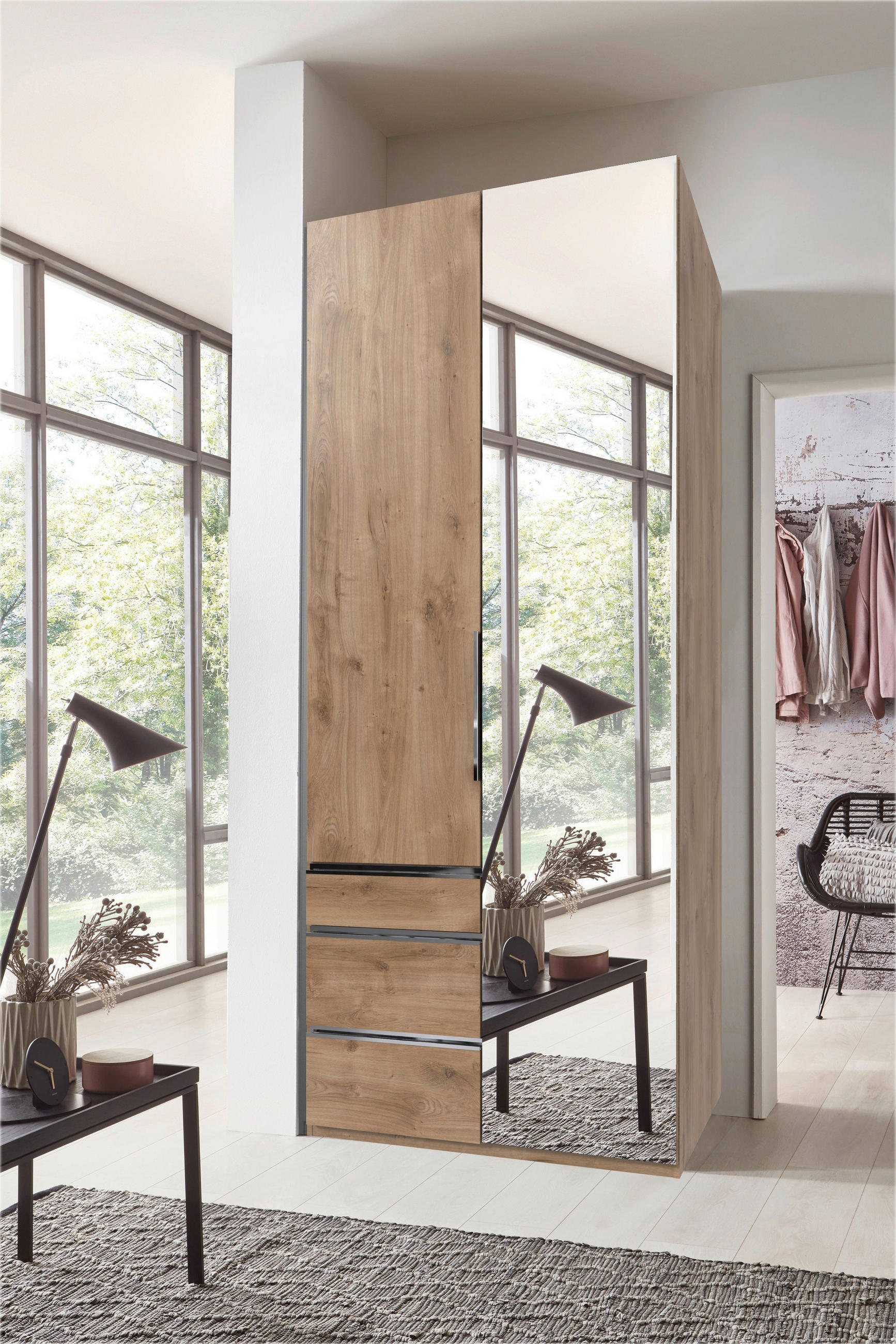 DREHTÜRENSCHRANK Plankeneiche  - Chromfarben/Plankeneiche, Konventionell, Glas/Holzwerkstoff (100/236/58cm) - MID.YOU