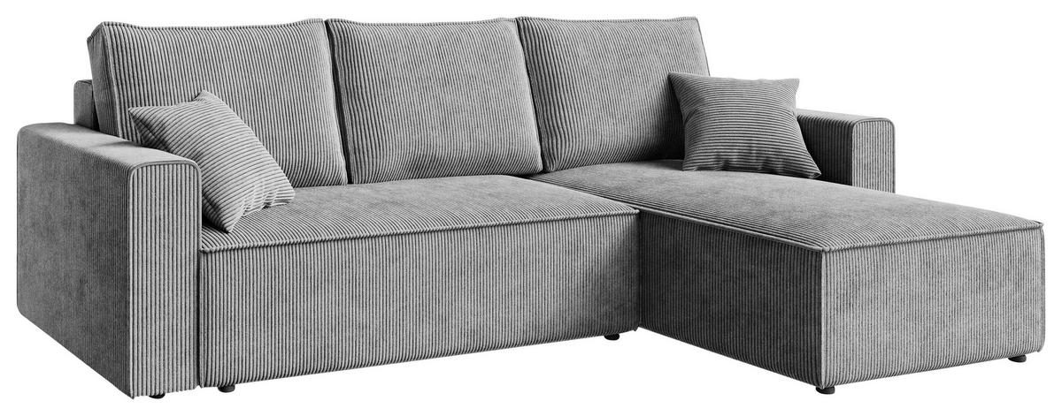 ECKSOFA Grau Cord  - Schwarz/Grau, KONVENTIONELL, Kunststoff/Textil (232/143cm) - Carryhome