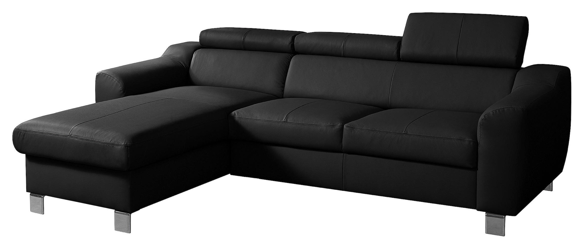 ECKSOFA Lederlook Echtleder Schwarz  - Chromfarben/Schwarz, Design, Leder/Textil (176/242cm) - Livetastic