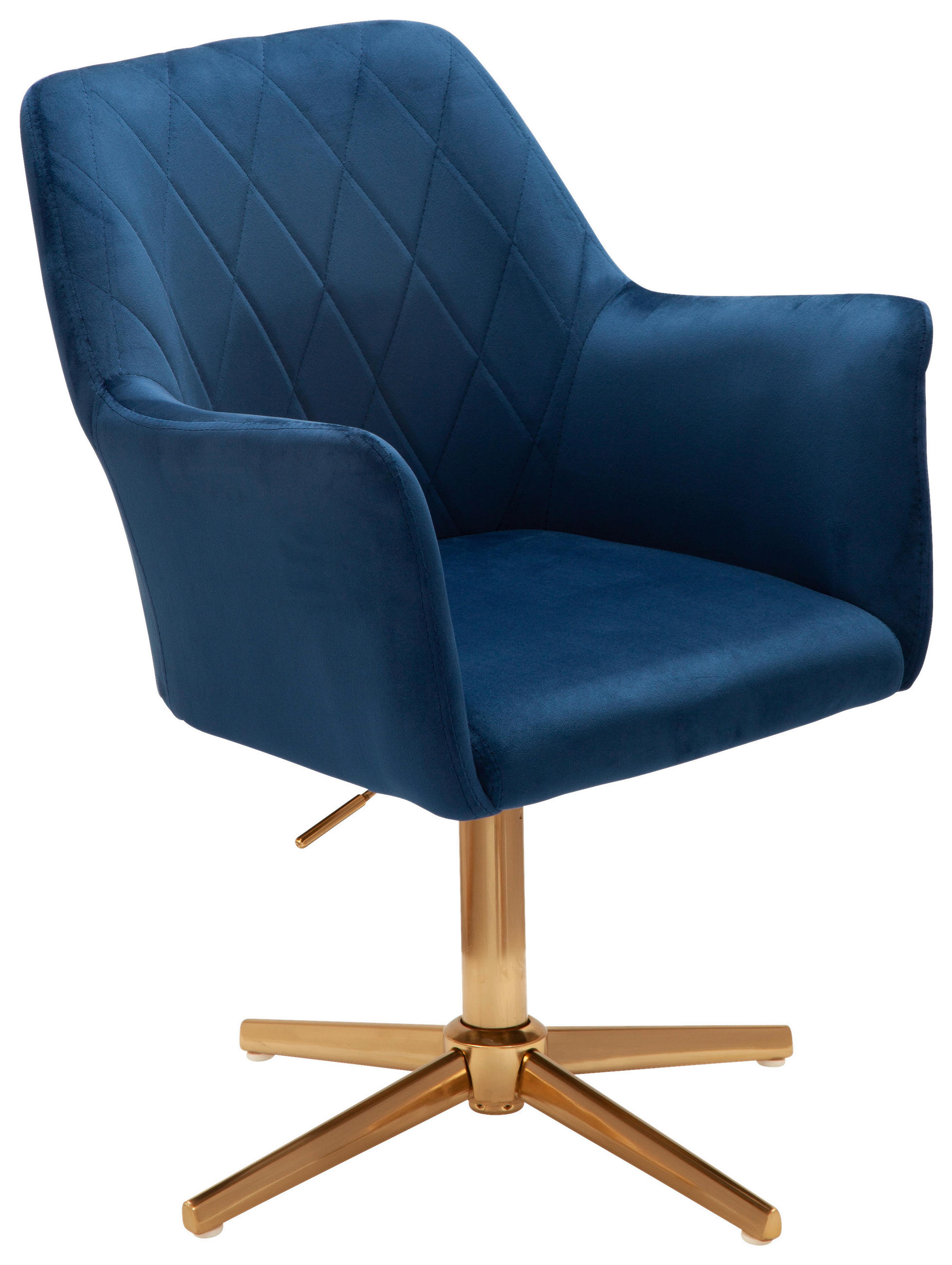 STOL MED ARMSTÖD sammet  - guldfärgad/mörkblå, Klassisk, metall/textil (55/97/55cm) - MID.YOU