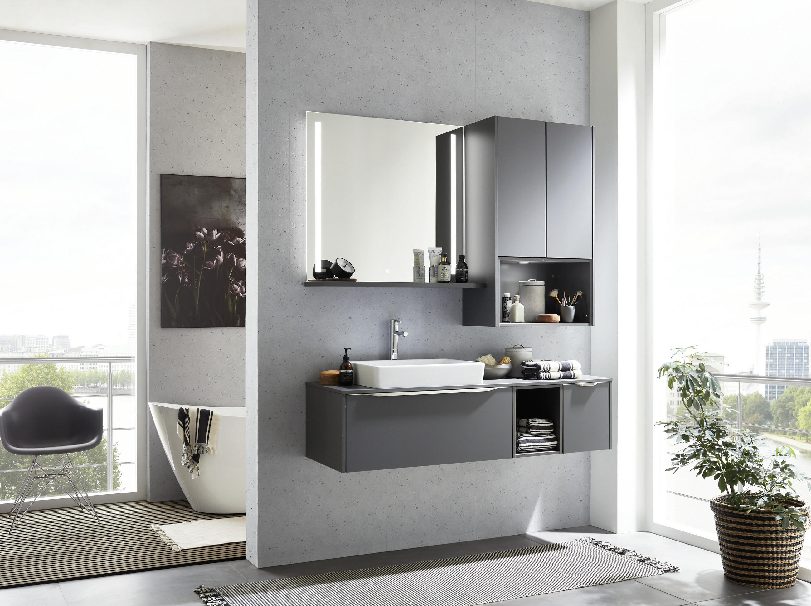BADEZIMMER  in 152,3 cm  - Schieferfarben/Weiss, Modern, Glas/Keramik (152,3cm) - Celina Home