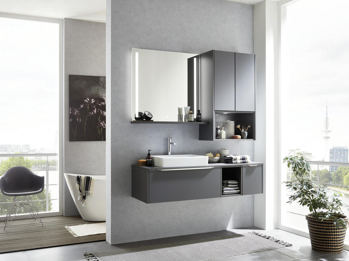 BADEZIMMER  in 152,3 cm  - Schieferfarben/Weiß, MODERN, Glas/Keramik (152,3cm) - Celina Home