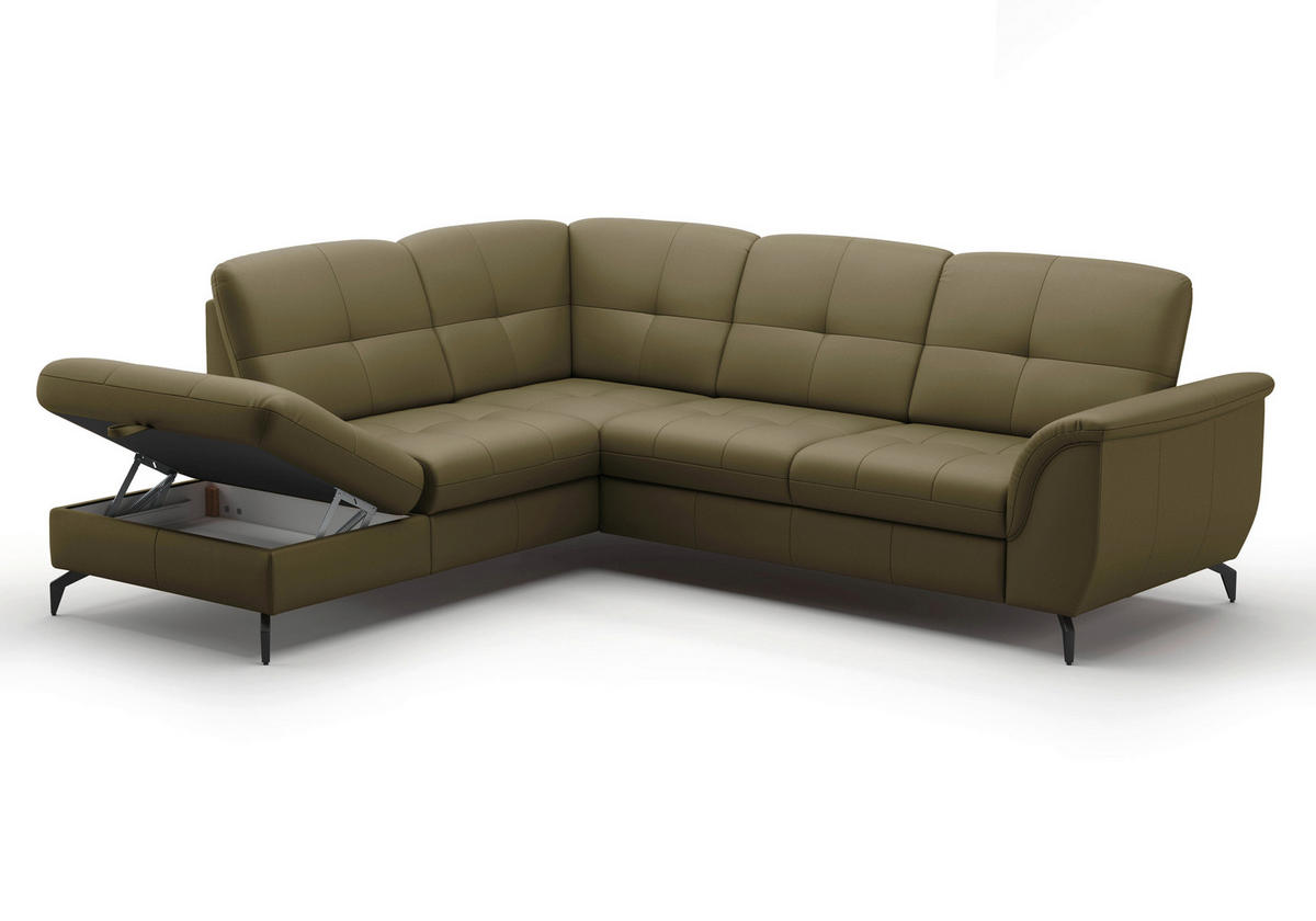 ECKSOFA in Vliesstoff Kombination Echtleder/Stoff Olivgrün  - Schwarz/Olivgrün, Modern, Leder/Textil (212/244cm) - Sit & More