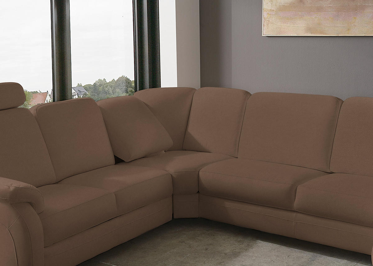 WOHNLANDSCHAFT  in Echtleder Graubraun  - Graubraun/Alufarben, KONVENTIONELL, Leder/Metall (239/329/165cm) - Beldomo Premium